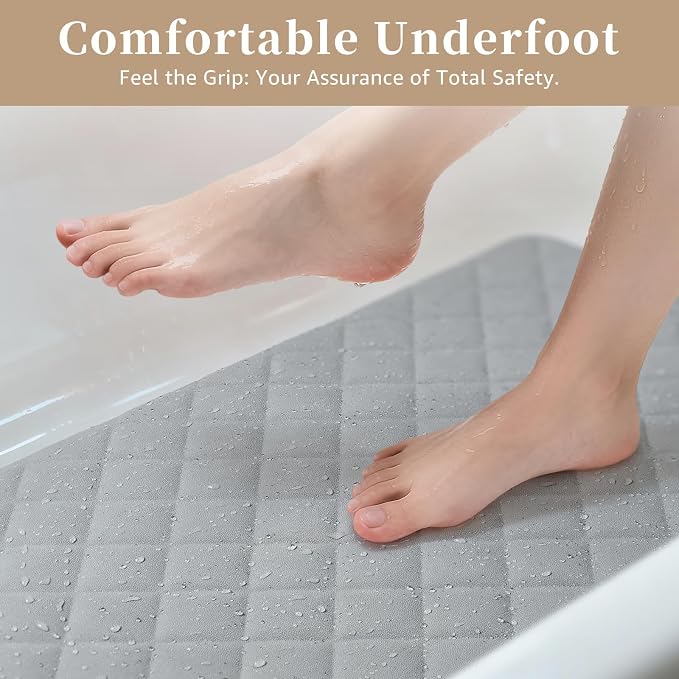 Yolife Bathtub Shower Mat Non Slip, Natural Rubber Bath Tub Floor Liner Mats with Strong Suction Cups for Inside Shower Bathroom, Machine Washable, Soft on Feet, 27.5 x 17 Inch, Grey
