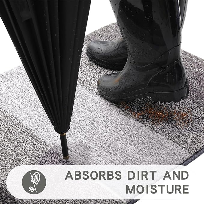 Kitinjoy Indoor Outdoor Door Mat, 71x24 Non-Slip Absorbent Dirt Trapper, Low-Profile Washable Inside Entrance Front Floor Mat, Sturdy Soft Entry Doormats for Entryway, Light Grey