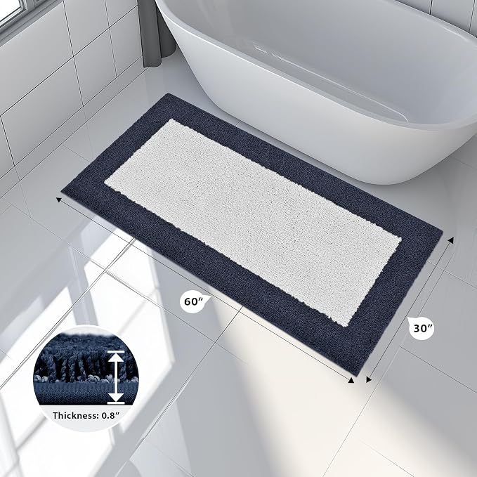 anllugs Bathroom Rugs 30" x 60", Non-Slip Extra Soft Absorbent Bath Rugs, Machine Washable Quick Dry Bath Mats for Bathroom Floor, Shower, Bathtub and Sink, Navy Blue & White