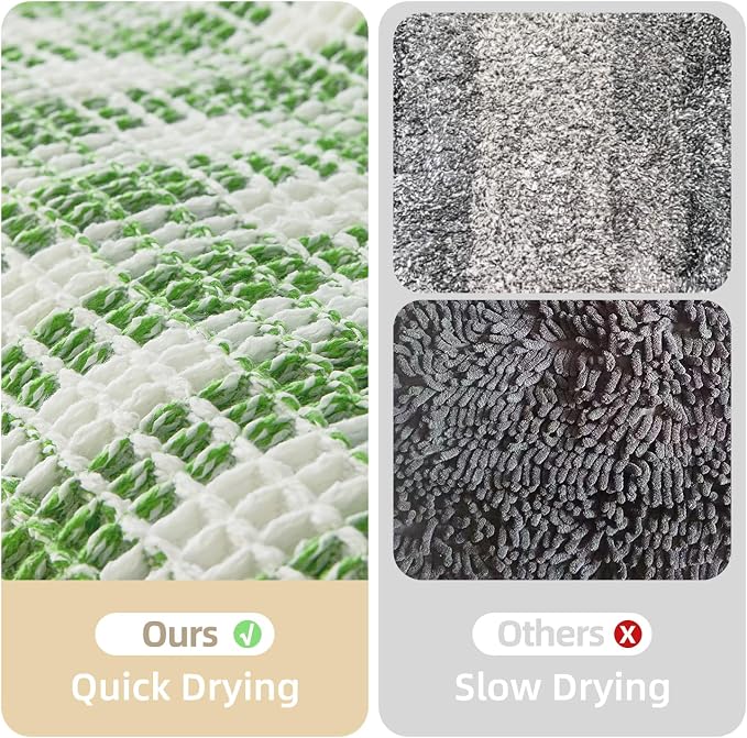 TYUU Waffle Bath Mat, Boho Bathroom Rugs Non Slip Washable Absorbent Checkered Bathroom Mat Quick Dry Cute Christmas Bath Mat, 30"x20" Green and White