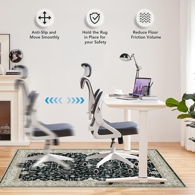 Office Chair Mat for Hardwood Floor&Tile Floor,36"x48" Heavy Duty Desk Chair Mat for Hard Floors,Under Desk Rug for Rolling Computer Chair,Anti Slip,Low Pile Carpet Floor-Frame Black White