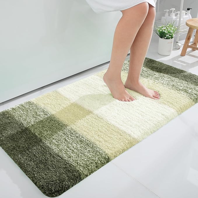 OLANLY Bathroom Runner Rugs Mat 47x24, Extra Soft Absorbent Microfiber Bath Rugs, Rubber Backing, Quick Dry, Washable Long Bath Mats for Bathroom, Tub and Shower, Home Decor Accessories, Dark Green