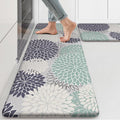 Anti Fatigue Kitchen Mat 2PCS,Boho Dahlia Floral Kitchen Rugs Non Slip Rubber Backing,Waterproof Farmhouse Kitchen Mat for Floor,Cushioned Standing Mat for Office,Laundry,Sink,Desk,Multi Cyan