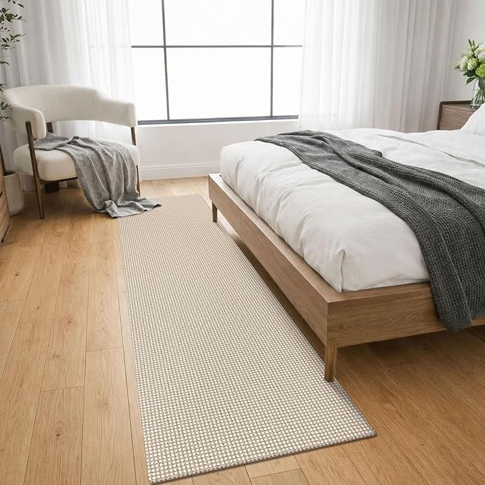 KOZYFLY Runners for Hallways 2x8 ft Washable Kitchen Runner Non Slip Rubber Backed Hall Runners Cotton Entryway Runner Rugs for Indoor Backdoor Bedroom Kitchen, Ivory/Camel/Brown