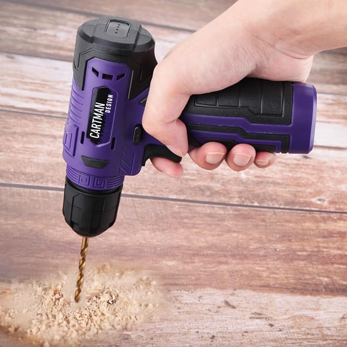 CARTMAN 150-Piece Household Tool Set, 8V Cordless Drill Driver Kit, Complete Hand Tool Kit for Home Maintenance, DIY Projects and Repairs, Purple