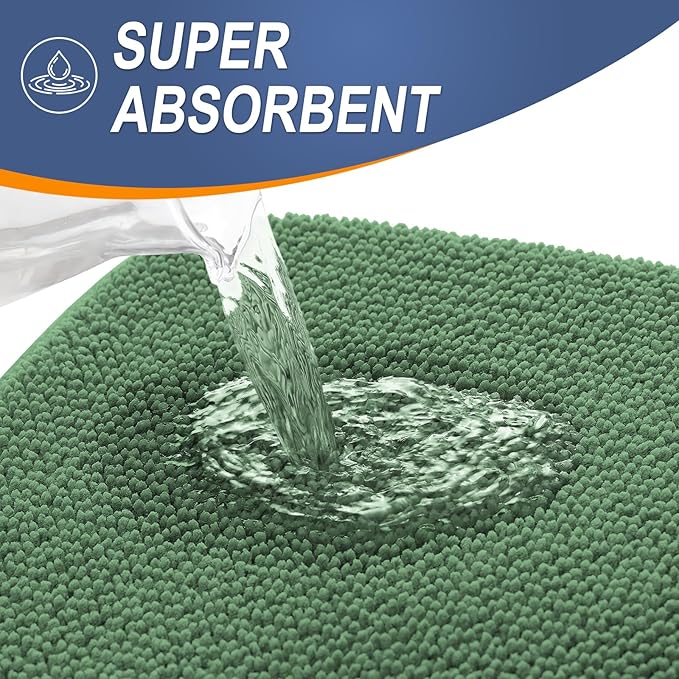 OLANLY Thick Memory Foam Bathroom Runner Rugs 47x24, Extra Soft Absorbent Long Bath Mats, Quick Dry, Non-Slip, Machine Washable Mats for Bathroom, Tub and Shower, Home Decor Accessories, Olive Green