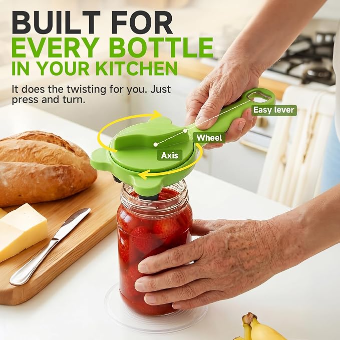 2026 Upgraded 4-in-1 Jar Opener - Adjustable Stainless Steel Lid Remover for Seniors & Arthritis Sufferers, Fits Kitchen Jars, Bottles & Cans Green(2Pcs)