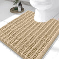 Smiry Bathroom Toilet Rugs U Shaped 24x20, Extra Soft Absorbent Non Slip Rubber Backing Chenille Contour Bath Rugs for Toilet, Machine Washable Contoured Bath Mats, Beige