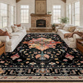 RELEANY Area Rugs Large 10'x12' Washable Non-Slip, Floral Vintage Distress Medallion Carpet for Living Room Bedroom Dining Room, Black Colorful Floral Dark Tan