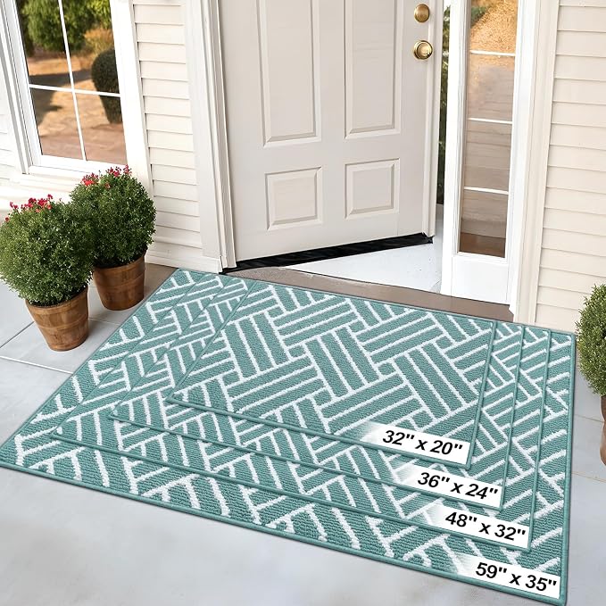 OLANLY Indoor Door Mat, 36x24 Inch, Dirt Resistant and Absorbent, Non-Slip Rubber Backing Floor Mats, Easy Clean Low-Profile Doormat for Entryway, Front Door, and Inside Entrance, Sage Green