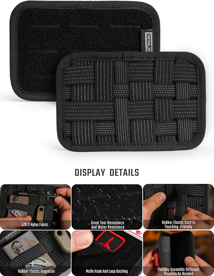 TACTICAL_GEEK TCM2 Mini EDC Organizer Board, Anti-Slip Elastic Woven Board,Bag Insert Panel for Small Gear, Backpack Accessories for Everyday Necessary Gadget (Black)