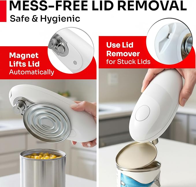 MUELLER HOME SmoothEdge Auto Electric Can Opener – Battery‑Operated One‑Touch w Magnet Lid Lifter, Smooth‑Edge Cut Technology – Portable Hands‑Free Automatic Can Opener for Seniors & Arthritis, White