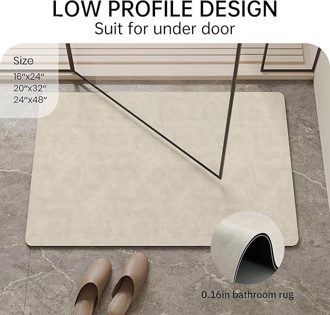 Mecko Bath Mat, Ultra Absorbent Quick Dry Bathroom Floor Mats-Rubber Non-Slip Thin Bathroom Rug Fit Under Door, Faux Suede Surface Shower Rug for Bathtub, Sink, Shower Room(Light Brown,20"x32")