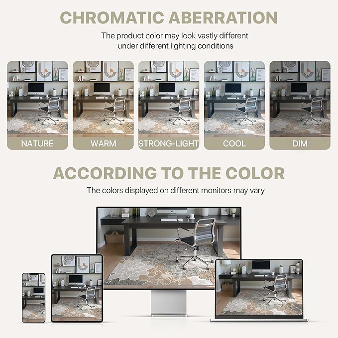 48"x60" Office Chair Mat for Hardwood Tile Floor, Under Desk Carpet Protector for Rolling Computer Chair Mat, Machine Washable Area Rug, Anti-Slip 1/5" Thick Low Pile Thin Vinyl Floor Mat, Taupe Grey