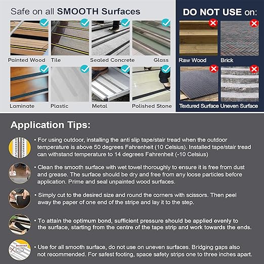 Anti Slip Tape, 1 Inch x 42 Ft Grip Tape for Stairs Outdoor/Indoor, Waterproof Non Skid Roll for Stair Treads Non Slip, High Traction Friction Abrasive Adhesive Stair Steps - Black