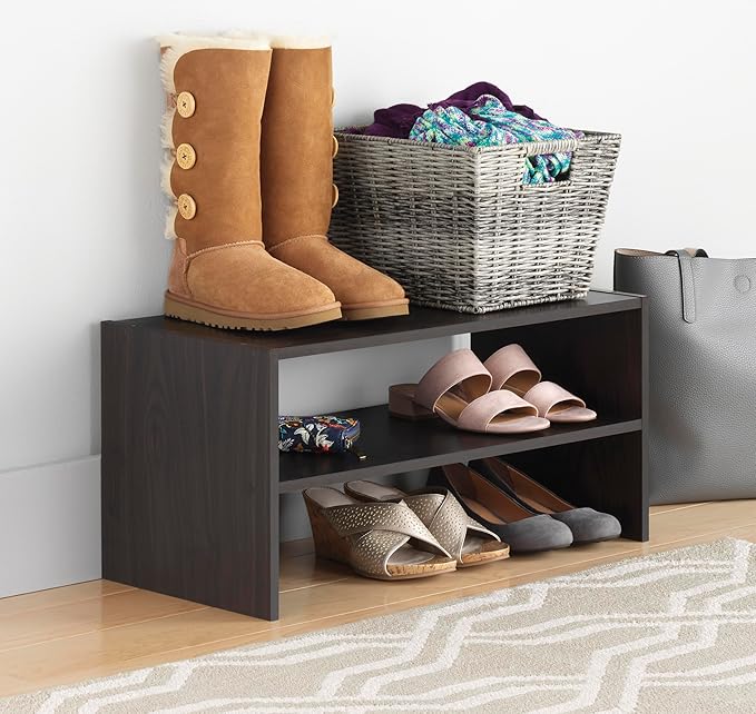 Whitmor Stackable 31" Extra Wide 2-Shelf Storage Organizer, Espresso，2 Pack