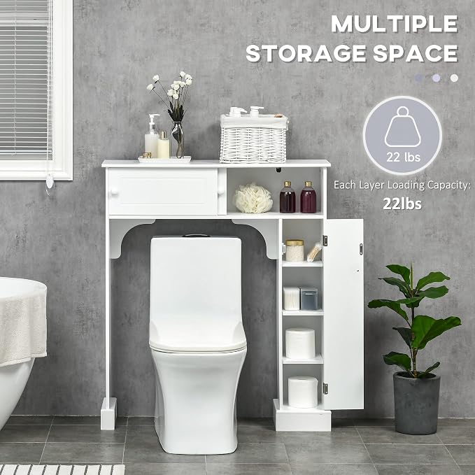 HOMCOM Over The Toilet Bathroom Cabinet, Freestanding Bathroom Storage Organizer with Adjustable Shelves, Toilet Rack, White