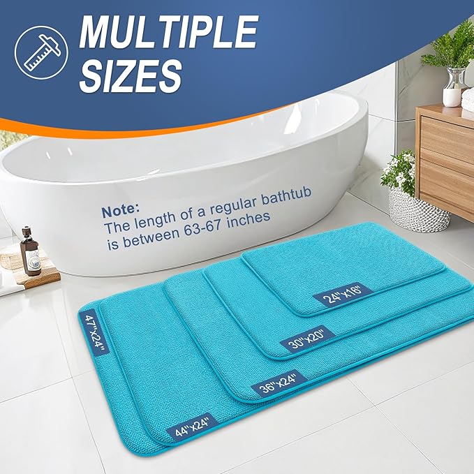 OLANLY Thick Memory Foam Bath Mat Rug 30x20, Extra Soft Absorbent Bathroom Rug, Quick Dry Bath Mats, Non-Slip, Machine Washable Carpet for Bathroom, Tub and Shower, Home Decor Accessories, Aqua Sky
