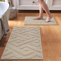 Non-Slip Bath Mat with Rubber Backing, 16x24-2pc Washable Thin Bath Mats for Bathroom Floor, Absorbent Bathroom Rugs, Quick Dry, Fits Under Door Brown