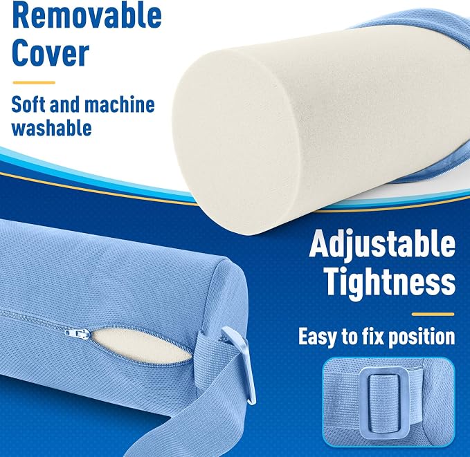 Lumbar Roll Support Pillow for Office Chair, Car, Gaming Chair, Memory Foam Back Cushion with Washable Cover for Relieving Back Pain & Improving Posture, Large,Light Blue