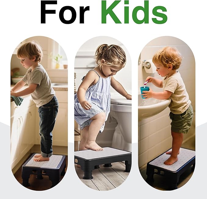 COOL-ANGLE Adjustable Step Stool for High Beds & SUV - Non-Slip Mobility Platform for Seniors, 650lbs Capacity, 3 Heights (3.4"-5"), Wide Safety Base for Car & Bath, 16.5"x12.6", Gray