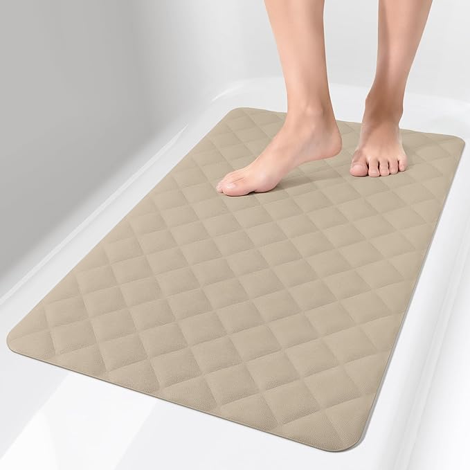 Yolife Bathtub Shower Mat Non Slip, Natural Rubber Bath Tub Floor Liner Mats with Strong Suction Cups for Inside Shower Bathroom, Machine Washable, Soft on Feet, 27.5 x 17 Inch, Brown