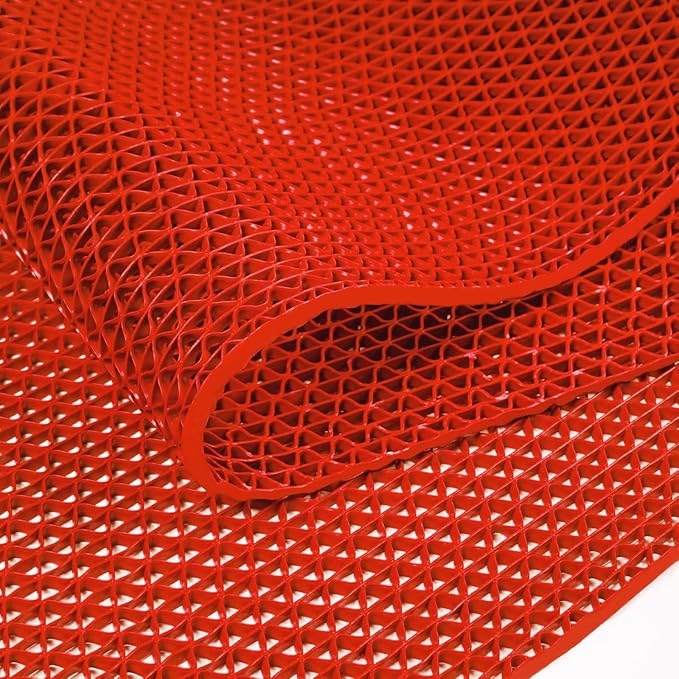 WochiTV Non Slip Drainage Mats PVC Pool Floor Mat 0.23'' Thick Outdoor Indoor Parking Space Mat for Bathroom Garage Basement Backyard Commercial Kitchen 3x3.3Ft Red