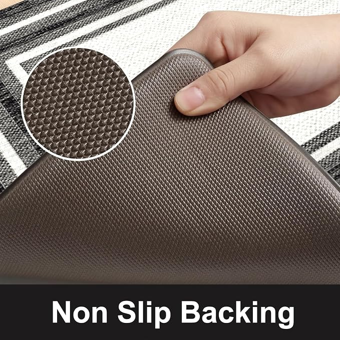 KIMODE Anti Fatigue Kitchen Mats for Floor 20"x59"+20"x32", Farmhouse Kitchen Rugs Sets of 2, Cushioned Non Slip Kitchen Mats for Floor, Comfort Kitchen Floor Mats for Sink Laundry Desk Black