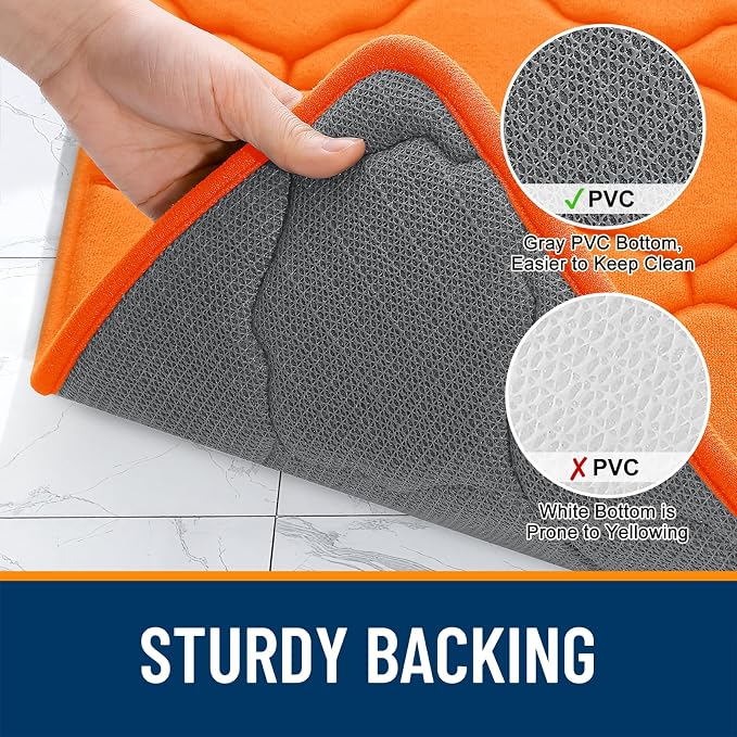 OLANLY Memory Foam Bath Mat Rug 36x24, Ultra Soft and Absorbent Bathroom Rugs, Non-Slip, Comfortable, Machine Washable Bath Carpet for Bathroom Floor, Tub, Shower and Home Decor Accessories, Orange
