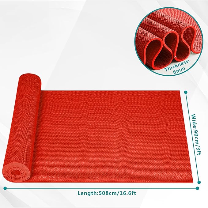 WochiTV Non Slip Drainage Mats PVC Pool Floor Mat 0.23'' Thick Outdoor Indoor Parking Space Mat for Bathroom Garage Basement Backyard Commercial Kitchen 3x16.6Ft Red