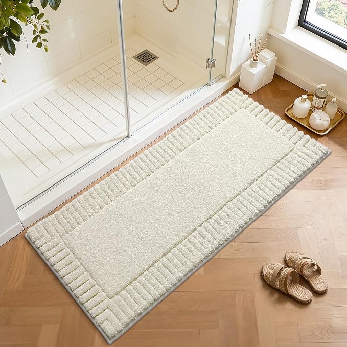 LUMI Bathroom Rugs Non Slip with Rubber Backing, Extra Soft Plush Microfiber Bath Rug Absorbent, Machine Washable Bath Mat Quick Dry for Tub, Shower, Hotel, Ivory White, 24"x60"