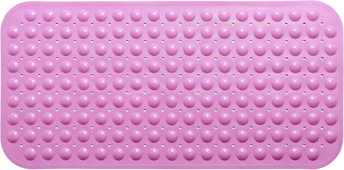 Large Non-Slip Bathtub & Shower Mat 31”x16” (Smooth/Non-Textured Tubs Only) Safe, Clean, Machine-Washable, Superior Grip&Drainage, Vinyl, Opaque Pink