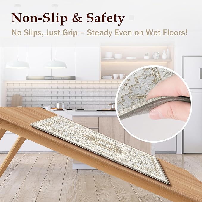 Boho Kitchen Mats for Floor 2 Piece Set Anti Fatigue Cushioned PVC Kitchen Rugs Non Slip Waterproof Farmhouse Mats 2/5 Inch Comfort Standing Mat for Sink, Laundry, 23.6"x39"+23.6"x59",C4