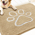 OLANLY Dog Door Mat for Muddy Paws 34x21, Paw Print Design, Absorbs Moisture and Dirt, Absorbent Non-Slip Washable Doormat, Quick Dry Chenille Mud Mat for Dogs, Entry Indoor Entryway Carpet, Beige