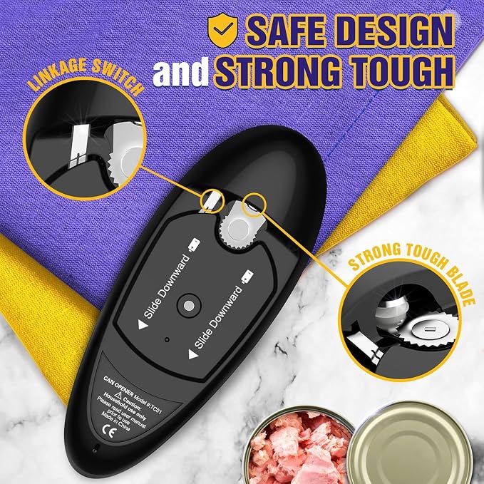 Battery Operated Electric Can Opener Fits Almost Size Can With Smooth Edge, Hands Free Electric Can Openers for Kitchen, Kitchen Gadgets Automatic Can Openers for Seniors, Arthritis Black