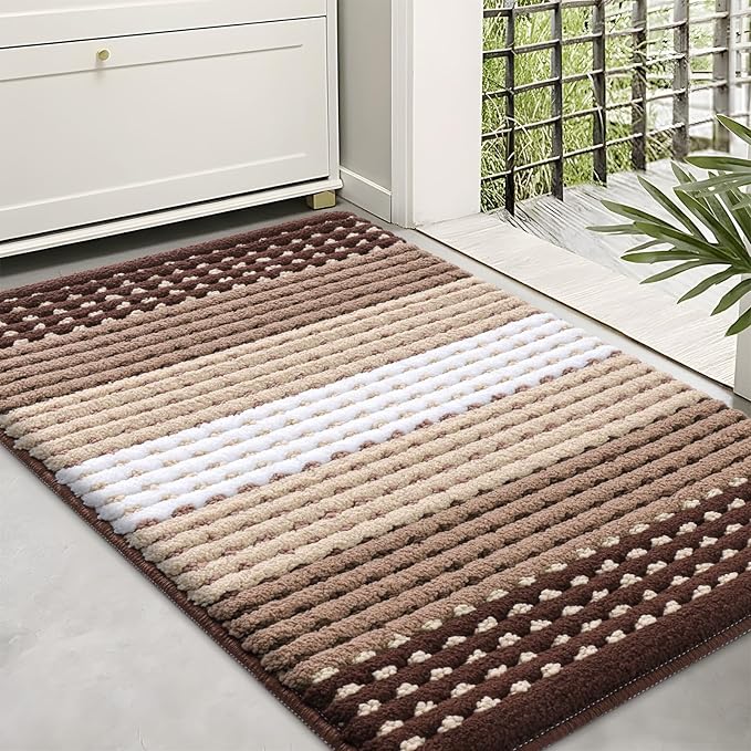 Kitinjoy Indoor Outdoor Door Mat, 36x24 Non-Slip Absorbent Dirt Trapper, Low-Profile Washable Inside Entrance Front Floor Mat, Sturdy Soft Entry Dotted Ombre Doormats for Entryway, Brown