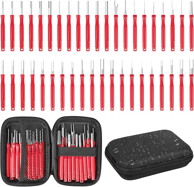 Kikerike Terminal Removal Tool Kit 41 Pcs Depinning Tool Electrical Connector Pin Removal Tool Kit Pin Extractor Tool Set Wire Terminal Release Tool for Automotive Car Household Devices - Red