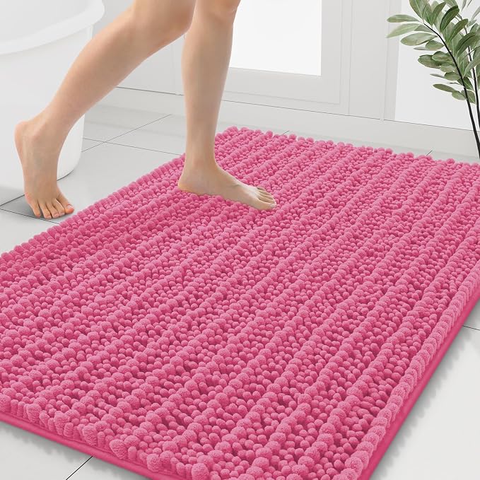 Smiry Bathroom Rugs Mat 40x32, Extra Soft Absorbent Chenille Bath Rugs, Non Slip Rubber Backing Machine Washable Quick Dry Bath Mats for Bathroom Floor, Tub, Shower, Home Decor Accessories, Hot Pink