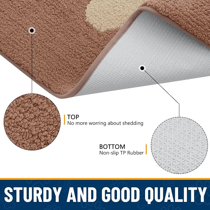 Smiry Dog Door Mat for Muddy Paws, Absorbs Moisture and Dirt, Low-Profile Entryway Mat with Non-Slip Backing, Entry Indoor Outdoor Doormat for Inside Floor (40x32 Inches, Camel, Paw)