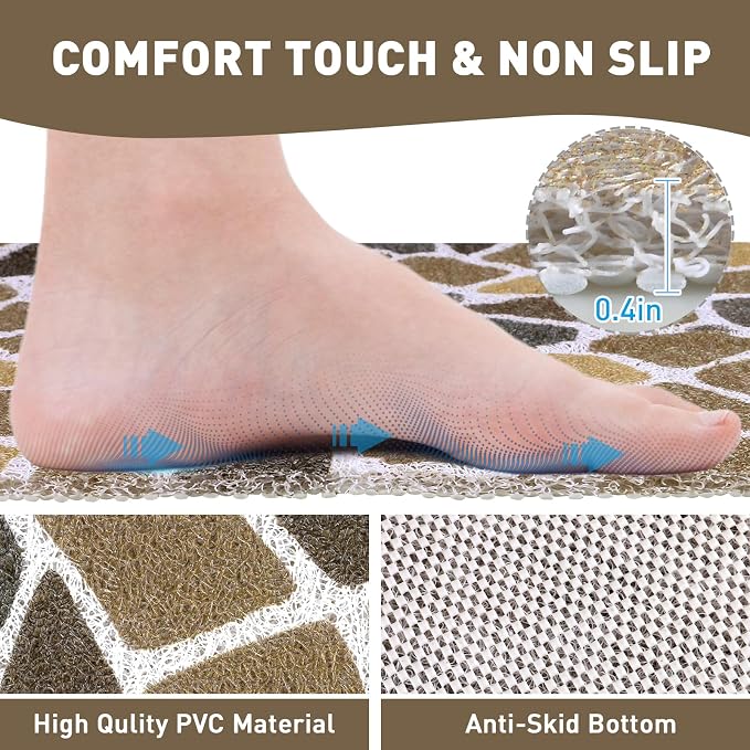 Square Shower Mat Non Slip: 27 x 27 Inch Extra Large Shower Mats with Drain Hole in Middle - PVC Loofah Anti Slip Shower Floor Matt for Inside Shower
