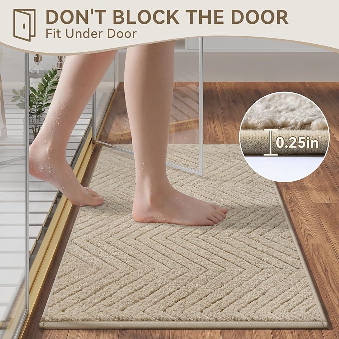 Bathroom Rugs Mat Quick Dry Absorbent Non Slip Bath Mat Bath Mats for Bathtub Mat Bathroom Carpet Fit Under Door Washable Floor Bath Rug Brown 24x36