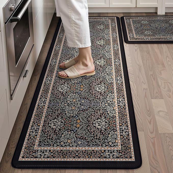 Collive Kitchen Mats Cushioned Anti Fatigue, Waterproof Kitchen Floor Mat Non Slip Desk Rugs Comfort Standing Rug for Sink, Office, Laundry, Home Decor, Black/Mulit