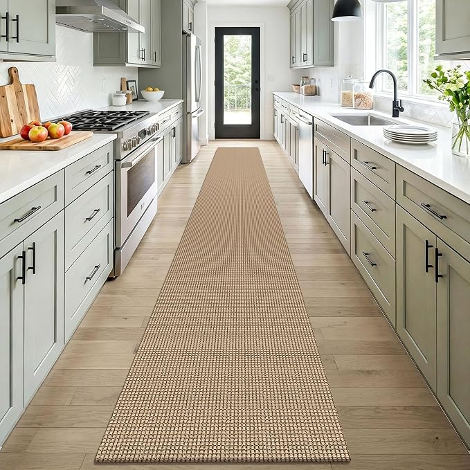 KOZYFLY Boho 2x16 Runners Rugs for Hallway, Extra Long Washable Runner Rug, Woven Non Slip Kitchen Runner, Cotton Entryway Rug, Floor Carpet for Entry, Aisle, Hall, Orange Beige/Tan/Brown