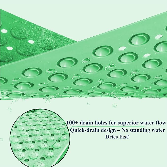 Bath Mat for Tub and Shower – Anti-Slip with Suction Cups, Exfoliating Foot Scrubber, Drain Holes & Massage Points – PVC, 19.7” x 31.5” – Non-Slip Mat for Seniors, Families, Spa Use