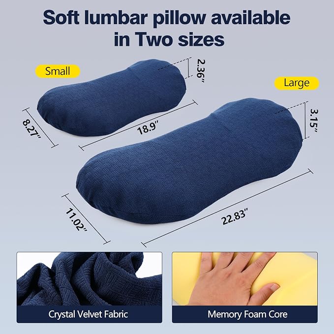 COMFYTHERA Lumbar Support Pillow for Sleeping Memory Foam Lumbar Support Cushion for Lower Back Pain Relief, Back Support Bed Pillow Waist Support (Dark Blue, Small)