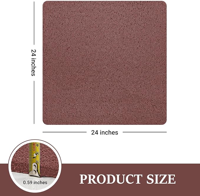 LuxStep Shower Mat Bathtub Mat,24x24 inch, Non-Slip Bath Mat with Drain, Quick Drying PVC Loofah Bathmat for Tub,Shower,Bathroom,Reddish Brown