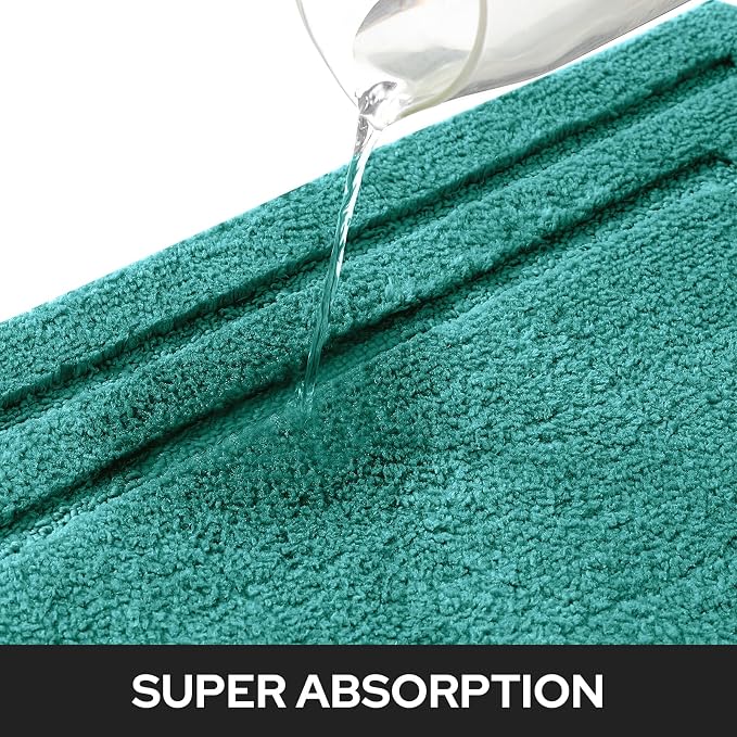 HOMEIDEAS Bathroom Rugs Sets 2 Piece, Super Soft and Absorbent Non Slip Microfiber Machine Washable Bath Mat Set (20" x 32" + 16" x 24", Teal)