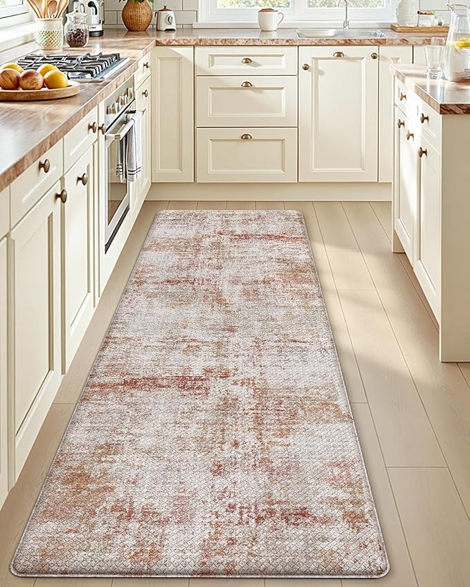 DEXI Kitchen Mats Cushioned Anti Fatigue, 23x59 Floor Padded Runner Rug Non Slip, Waterproof Standing Comfort Memory Foam for Front Sink Laundry, Red