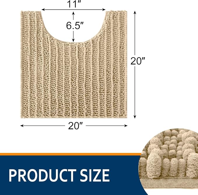 Smiry Bathroom Toilet Rugs U Shaped 20x20, Extra Soft Absorbent Non Slip Rubber Backing Chenille Contour Bath Rugs for Toilet, Machine Washable Contoured Bath Mats, Beige