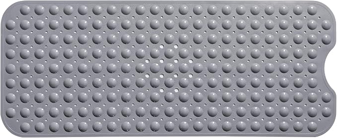 Extra-Long Non-Slip Bathtub & Shower Mat 39”x16” (Smooth/Non-Textured Tubs Only) Safe, Clean, Machine-Washable, Superior Grip&Drainage, Vinyl, Opaque Gray (Grey)